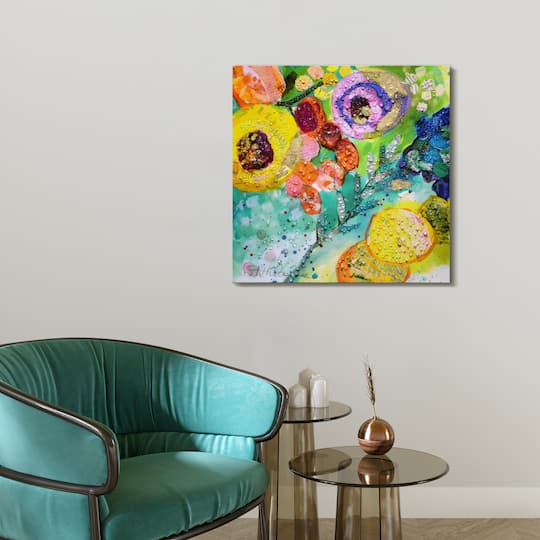 Empire Art Direct Arte De Crystallus 24" x 24" Floral Radiance II Crystal Epoxy Wrapped Acrylic Shards Abstract Canvas Wall Art